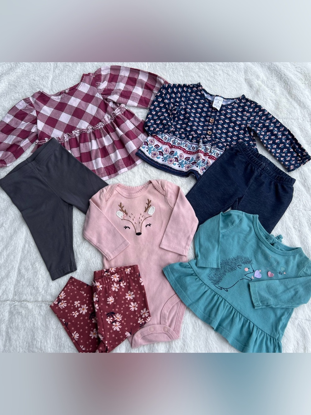CARTERS Baby Girls Mixed Outfit Bundle - Pink, Teal, Burgundy, Navy-3M
